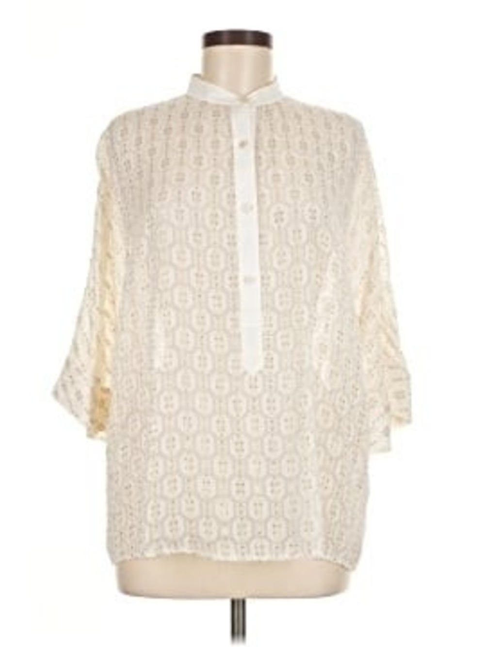 Tory Burch Shirt Blouse Top Size 8 Cream Silk Geometric Boho Artsy Sheer Luxury
